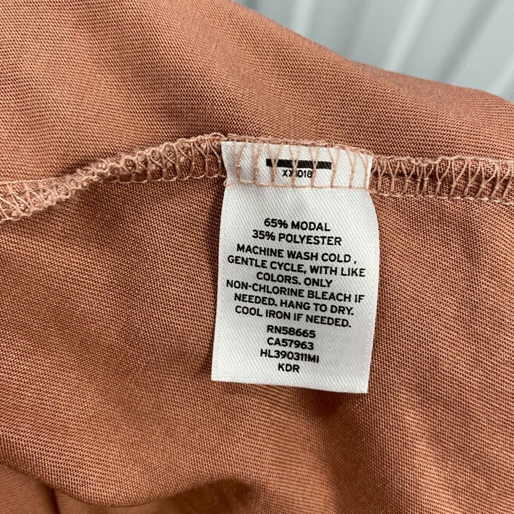 Nordstrom S Hi/Lo Ruffle Back Hem Tee Short Sleeve Shirt Pink Tan - Picture 7 of 10
